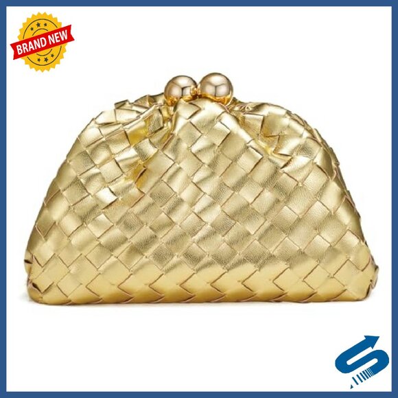 Woven Leather Clutch with Detachable Chain Strap for Formal Events
